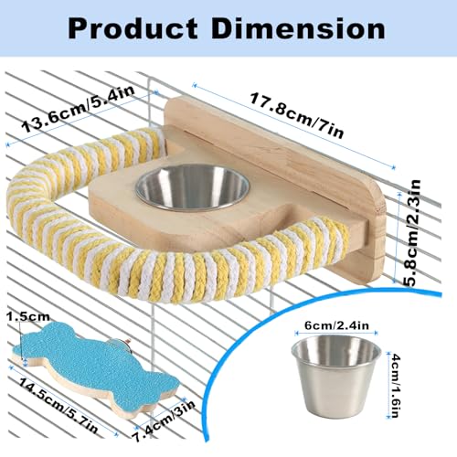 2PCS Parrot Perch Stand Toy,Bird perches for cage,Parrot Wood Platform,Bird Perch with Food Bowl,Bird cage Accessories