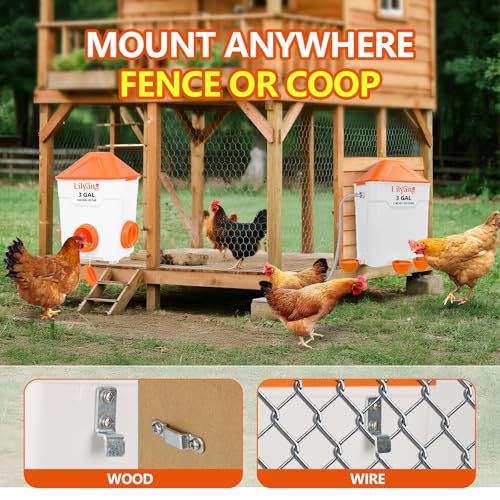 Lilyang 3 Gallon Automatic Chicken Waterer & Feeder Set, Auto Water Refill | Anti-Spill Ports & Stay-Clean Cups, Auto Watering System with Float Valve, No-Waste Poultry Feeder, No-Tools Assembly - color: Bright Orange