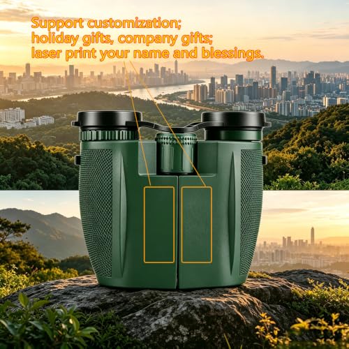 Compact Binoculars for Adults & Kids, Custom Laser Engraving Service, Bird Watching, Theater, Concert, Hunting, Sports Games, Ideal Holiday & Corporate Gift (Green, 15×30) - color: Green, size: 15×30