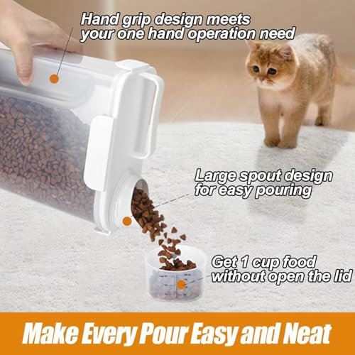 Dog Cat Food Storage Container with Cup (White, 5L) | Pet Food Pourable Container Airtight with Large Spout, BPA-Free Plastic Food Dispenser for Pet Food, Bird Seed, Rice, Flour