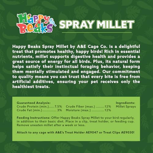 A&E Cage Co AE9055 Premium French Millet Spray, 5 lb Bulk Box Bird Treat | Grown in France, Natural Whole Sprays, Bulk Supply for Breeders & Multi-Bird Homes, Encourages Foraging - size: 5lbs