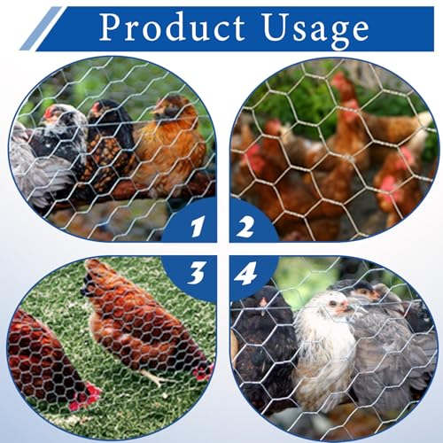 WFLNHB Hexagonal Chicken Wire Poultry Netting Galvanized Mesh Garden Fence Barrier Fence Mesh Roll 4Feet x 150Feet - size: 4FTx150FT