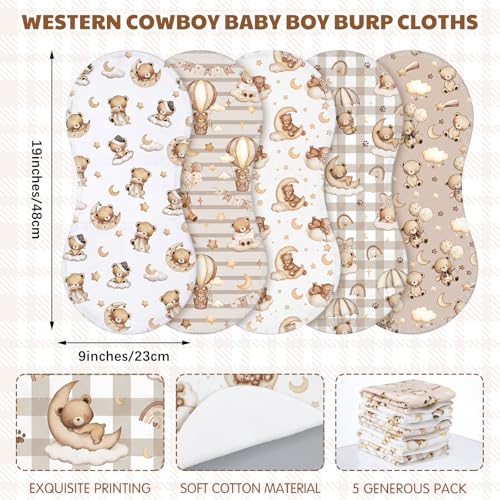 SmoothNovelty 5 Pack Teddy Bear Baby Burp Cloths Soft Absorbent Burping Rags for Newborns 19"x9" Spit up Cloths for Boy Girl Newborn Baby Shower Registry Gifts Set Nursery Decor - style: Teddy Bear