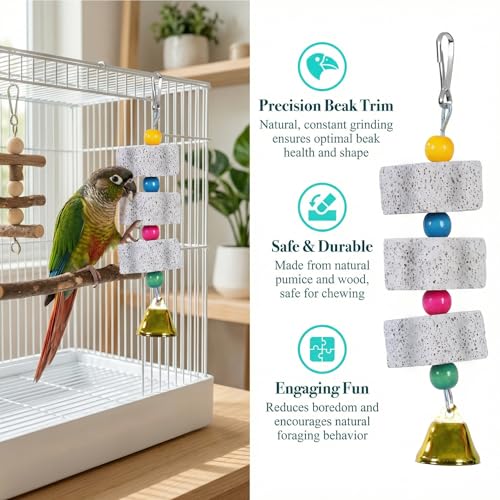 3 Pack Bird Cuttlebone Chewing Toys, Natural Lava Stone Calcium Block Beak Grinder, Bird Toy Cage Accessories for Parakeets Cockatiels Budgies Conures
