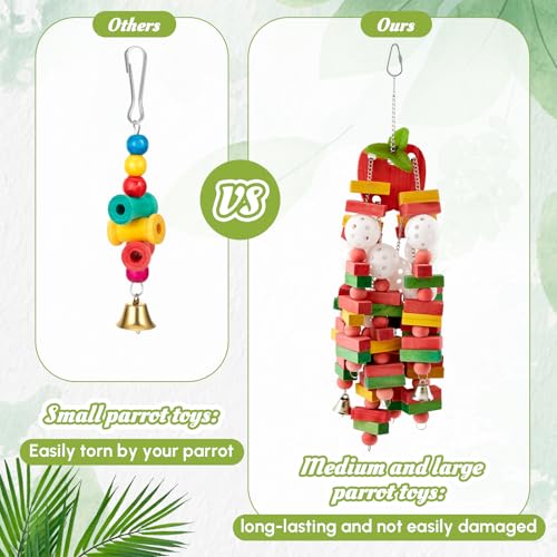 Seenelling 3 Pcs Extra Large Bird Toys for Parrots, Block and Ball | Multicolored Natural Wooden Blocks & Beads Bells, Bird Cage Chewing Toys for Large Medium Macaws African Grey Cockatoos - style: Block and Ball