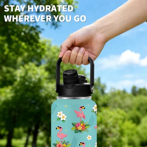 Flamingo Gifts for Women, 26oz Water Bottle with Handle for Girl Friends - color: Flamingo-Green