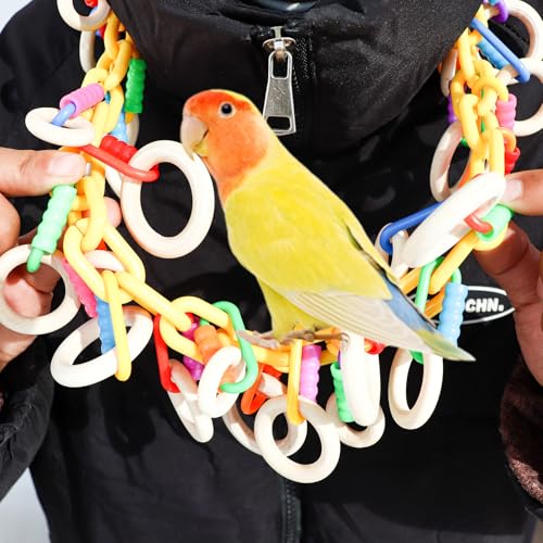 Interactive Wearable Bird Toy – Chewable Wooden Ring Necklace for Parakeets & Small Birds | Cage or Shoulder-Mounted Bonding Toy