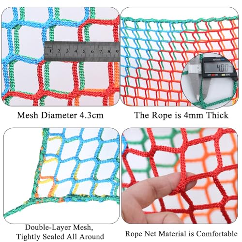 Climbing Cargo Net for Kids - Double Layers Heavy Duty Playground Safety Net, Outdoor Climbing Net for Treehouse Accessories, Backyard, Jungle Obstacle Training & Adventure(3.2x9.8ft),Multicolor - color: Multicolor, size: 3.2 x 9.8 ft