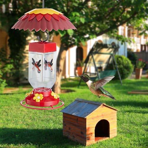 8" Weather Rain Guard Cover for Hanging Bird Feeders Ant Moat Red | Hummingbird Feeder Umbrella Dome Ballfe, Attract Wild Birds & Anti Sun/Rain/Snow/Ants 3 Adjustable Hooks, - color: Dark Red