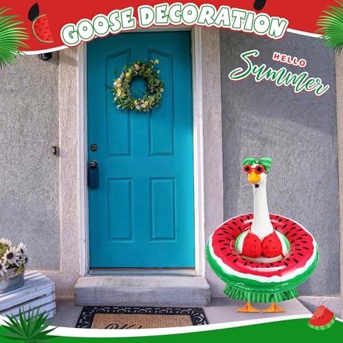 Bikini Porch Goose Outfits with Sunglasses and Swimming Tube for 23" Summer Goose Costume Garden Patio Statue Decor(Watermelon) - style: Watermelon