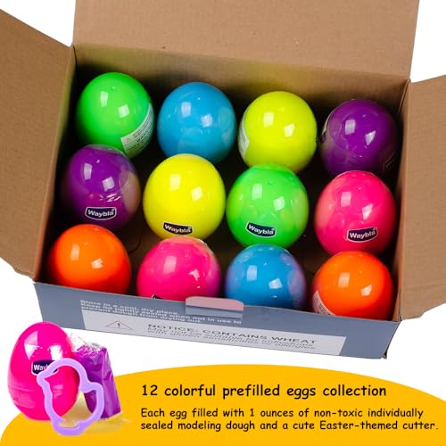 Waybla 12-Pack Prefilled Easter Eggs with Modeling Dough & Easter-Shaped Cutters, Non-Candy Easter Gift Easter Basket Stuffers for Kids