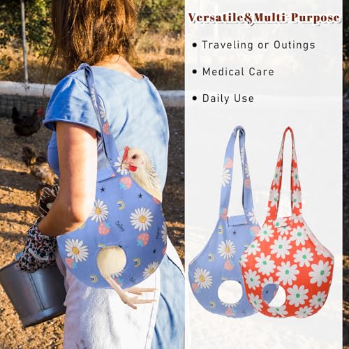 2 Pack Chicken Carrier Bag Saddle, Canvas Chicken Holder Sling Catching Hand Bag for Hen Rooster Poultry Poultry Transport, Travel - style: Flower