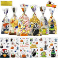 QOIUSO Halloween Cellophane Treat Bags: 54Pcs Clear Halloween Trick or Treat Goodie Bags with 60Pcs Twist for Candy Cookies Gifts Packaing, Kids Party Favor Bags (10.8 * 5.1in) - color: Halloween-54pcs