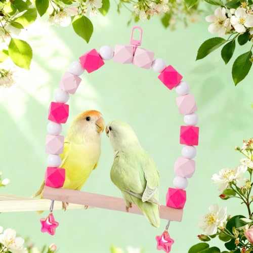 Birds Swing Parrot Hanging Toy Wooden Perch Bird Chew Toys for Love Birds，Parakeet，Cockatiel, Mynah, Budgerigar (Pink Rose, Medium) - color: Pink Rose