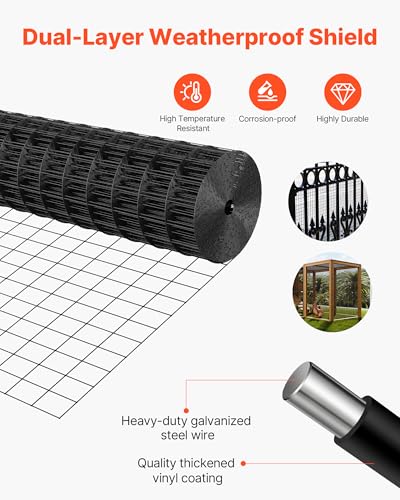 VEVOR Hardware Cloth 36 in x 25 ft, 2 x 3 in Mesh 16 Gauge Galvanized Wire Mesh Roll, Weather-Resistant Vinyl Coated Chicken Wire Fencing, Heavy Duty Welded Garden Plant Fencing for Rabbit Cage Snake - size: 36in*25ft 2in*3in