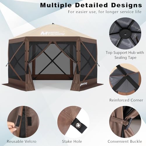 MASTERCANOPY 12x12Pop Up Gazebo Screen Room with Netting Beige&Coffee | Full-Screen Netting Walls Keep Bugs Out Quick SetUp Screen House Room for Camping, Backyard, Patio - color: Beige&Coffee, size: 12x12 ft