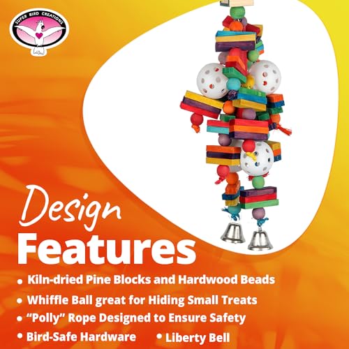 Super Bird Creations SB451 Wally's Wonder Bird Toy - Satisfy Chewing & Foraging Instincts for Ringnecks Medium Conures Parrots - Engaging Physical Exercises for your Birds - Ideal for Medium Bird Size