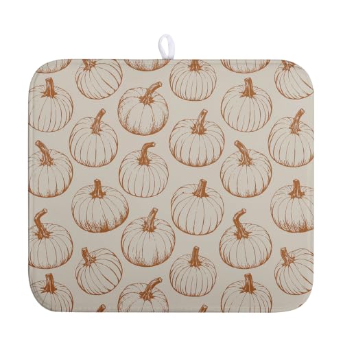 Fall Pumpkin Dish Drying Mat for Kitchen Counter Burnt Orange Autumn Thanksgiving Dish Mat Absorbent Microfiber Kitchen Countertop Protector Dishes Drying Pad Medium Drying Mats 16x18 Inch - color: Burnt Orange Pumpkin, size: 16" x 18"