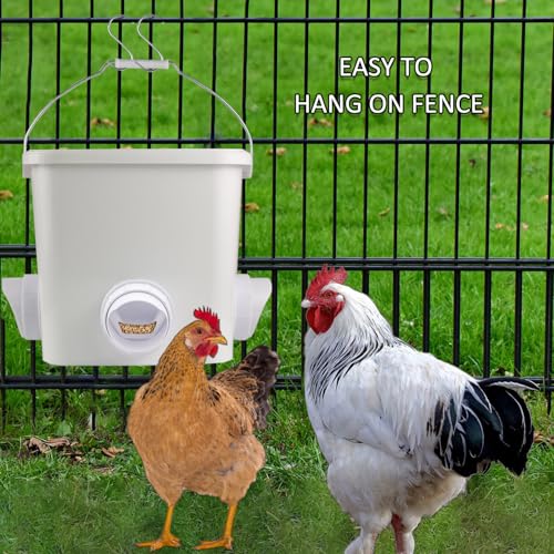 Automatic Chicken Feeder Set Hanging Chicken Feeder No Waste Poultry Feeder Kit 20lb Chicken Feed Container - color: white
