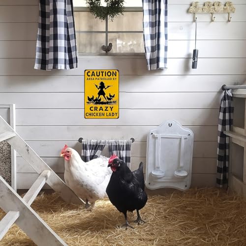 Smilelife Funny Chicken Gifts Caution Area Patrolled By A Crazy Chicken Lady Tin Sign for Home Farm Chicken Coop Farmhouse Kicthen Garden Decor 8 X 12 Inch (3620) - color: Yellow