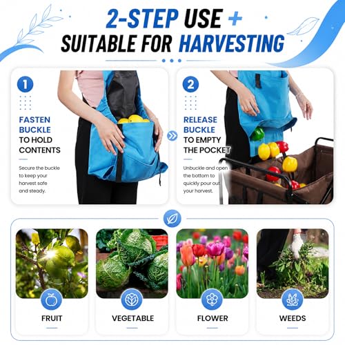 Garden Apron,Harvest Aprons with Drawstring Bag and Pockets for Women and Men,Canvas Fruit Picking Apron