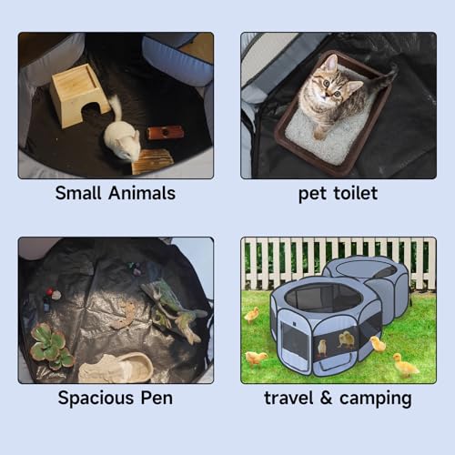 Pet Playpen Pop up Small Pet Cage Enclosure Tent Chick Run Brooder Coop Foldable Kennel for Kitten Ferret Puppy Guinea Pig Rabbit Hamster Chinchillas(No Divider, Unified Space) - color: Grey, size: S, 58"L x 29"W x 17"H