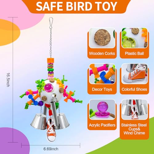 Bird Toys, Parrot Pullable Stainless Steel Cup Colorful Acrylic Stick Chew Toys for Amazons Mini Macaws African Greys Cockatoos Conures,Cockatiels, Lovebirds，Parrotlet，Eclectus (White) - color: White