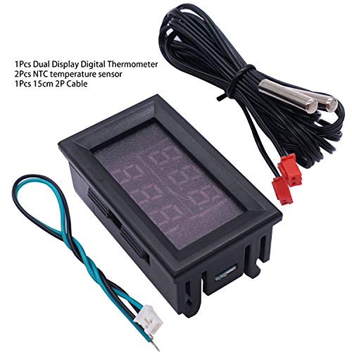 weideer Digital Thermometer Dual LED Display Fahrenheit to Centigrade Adjustable DC 4-28V -67~+248℉/-55～+120℃ High Accuracy Temperature Gauge Sensor with 2 Waterproof NTC Probes K-017