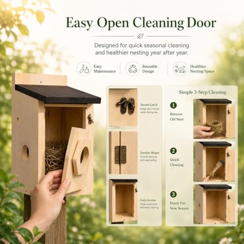 2 Pack Wooden Bird House for Outside Hanging, Birdhouse with 3 Interchangeable Entrance Holes, Predator Guard & Easy Clean Door, Outdoor Nesting Box for Bluebirds, Wrens, Chickadees - style: 2 Pack