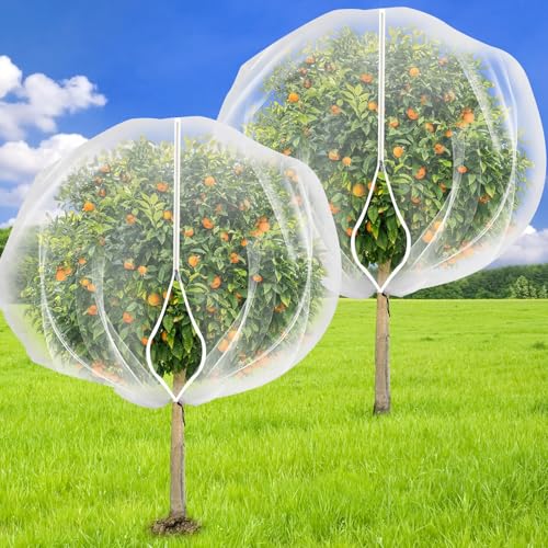 2PCS Large 7.8 x 7.8ft Fruit Tree Netting Cover with Zipper and Drawstring,Garden Insect Netting Plant Cover Transparent Bird Plant Barrier Flower Fruit Mesh Screen for Preventing Deer Squirrel Bugs | Ultra-Fine Mesh Plant Cover for Fruit Trees, Flowers a
