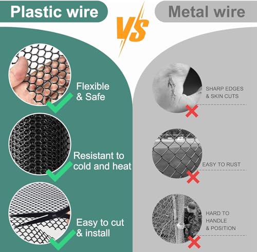 Chicken Plastic Wire Fencing Mesh - Heavy-Duty Plastic Chicken Black Wire Fence Mesh for Gardening, Barrier Netting, Poultry Dogs Rabbit Fencing (Black, 15.7IN x 50FT) - size: 15.7IN x 50FT