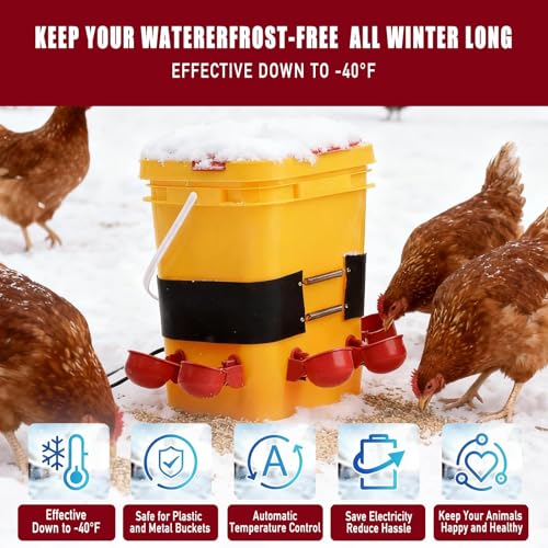 1 PCS Chicken Water Heater for Winter, 40W Safe Thermo Bucket Belt Heated Strapr Fits Most 2-5 Gallon Chicken Waterer, Energy Efficient Freeze Protection for Poultry Livestock+1 Bag