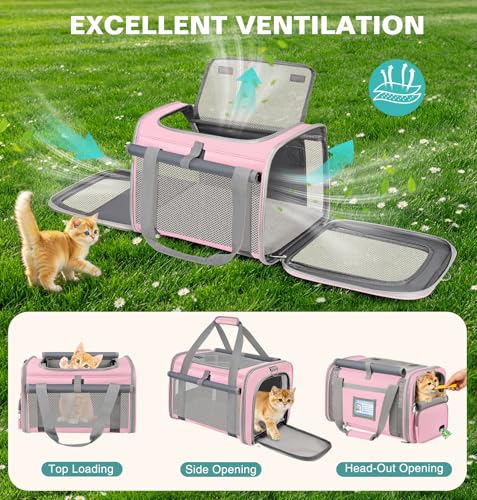 Cat Carrier Airline Approved Privacy Portable Top Load Pet Travel Bag | Soft Sided Pet Carriers for Small Cats Dogs Puppy up to 16 Lbs,Collapsible,Zipper Lock,Luggage Sleeve,2 Storage,Washable - color: Pink