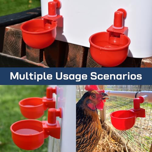 Chicken Waterer Cups | Automatic Large Chicken Water Feeder for Chicks, Quails, Goose, Bunny and Birds | Poultry Waterer - BPA Free & Easy to Clean (12 Pack)