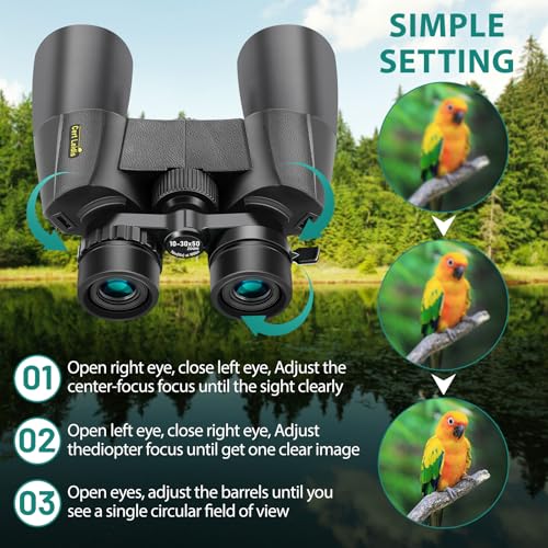 10-30x50 Zoom Binoculars for Adults High Power, Low Light Night Vision, BAK4 Prism with FMC Lens, Waterpoof, HD Professional Binoculars for for Bird Watching Hunting Travel Concerts & Sports - size: Black(10-30X50)