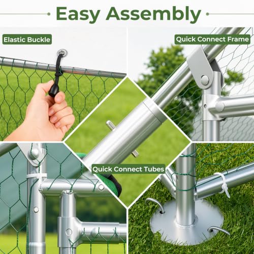 Large Chicken Coop Metal Walk-in Run 10' x 5' x 6.6', Heavy Duty Galvanized Steel Cage with Waterproof Cover, Secure Lock, Outdoor Pen Enclosure for Hens, Ducks, Rabbits - size: 120.0"L x 60.0"W x 79.0"H
