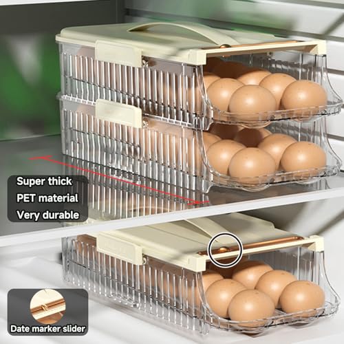 Egg Holder for Fridge, Clear, 1 Row-3 Tiers | Automatic Rolling, Stackable, Removable Inner Tray, Dispenser Organizer - size: 1 Row-3 Tiers