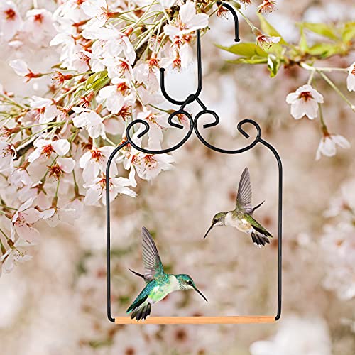 2 Sets Hummingbird Swing, Metal Frame with Wooden Dowel and S Hook | Bird Perch Accessory, Fits Most Feeders, Arched Metal Frame, Natural Dowel Rod, Easy Hang S Hook
