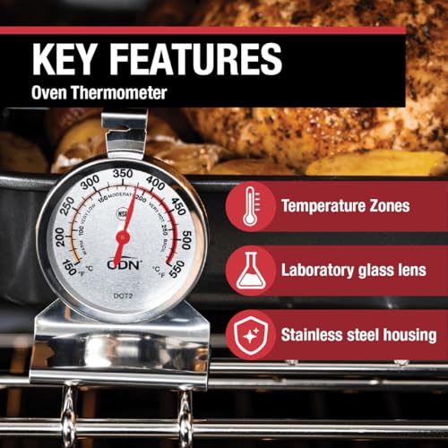 CDN Oven Thermometer ProAccurate®, Easy-to-Read 2" Dial, Stainless Steel Housing, Temperature Zones, Stand or Hang, Monitor Oven Temperatures, NSF Certified - DOT2 - style: ProAccurate Oven Thermometer