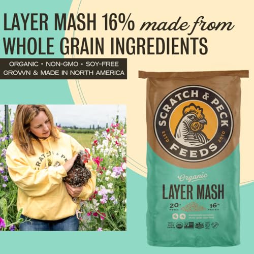 Scratch and Peck Feeds | Layer Mash for Chickens & Ducks | 25 lb Bag | 16% Protein, Corn & Soy Free, Fermentable Whole Grains, Certified Organic & Non-GMO Project Verified, Complete Nutrition - size: 25 Pound (Pack of 1), style: Layer Feed