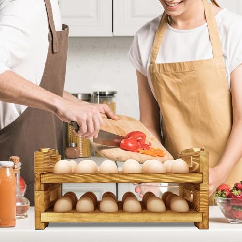 Wooden Egg Holder Countertop Fresh Egg Holders Firewood Egg Collecting Rack for Gathering Fresh eggs, Stackable with 36 eggs, Home Kitchen Organizer, Set of 2 PCS