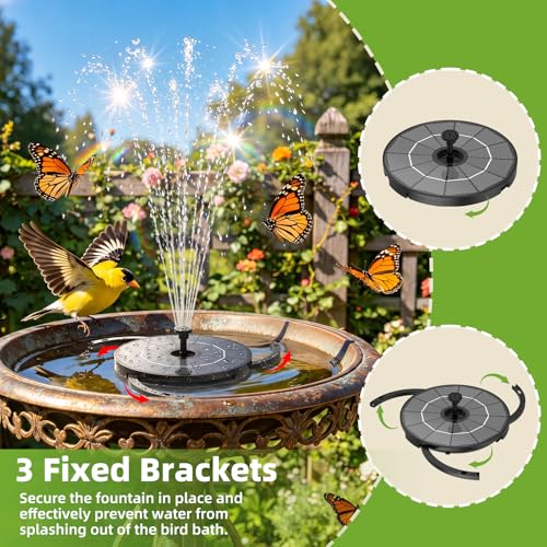 AISITIN Solar Fountain Pump 6 Nozzles & Anti-Drift Bracket & Ground Stakes | DIY Separated Design, Attract Birds, Upgraded Filter, Solar Fountain for Bird Bath, Water Feature, Fish Tank, Garden