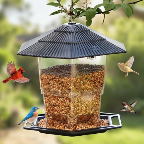 Bird Feeder for Outdoors Hanging,Hanging Wild Bird Feeders with S Hook for Blue Bird, Cardinals, Finches,Wild Birds Seed Feeder, As Gift for Bird Lovers（Black） - color: Black Bird Feeder