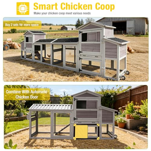 Aivituvin 83in Chicken Coop Mobile Hen House Outdoor Wooden Poultry Cage with Wheels Nesting Box Run for 2-4 Chickens - color: Grey, size: 83.3"L x 26.0"W x 42.0"H