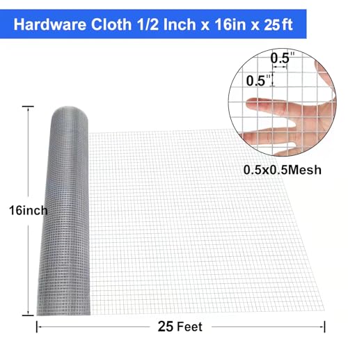 Land Guard 19 Gauge Hardware Cloth, 1/2 inch Chicken Wire Fence, Galvanized Welded Cage Wire Mesh Roll Supports Poultry Netting Cage Fence……… - size: 1/2inch 16inch×25ft