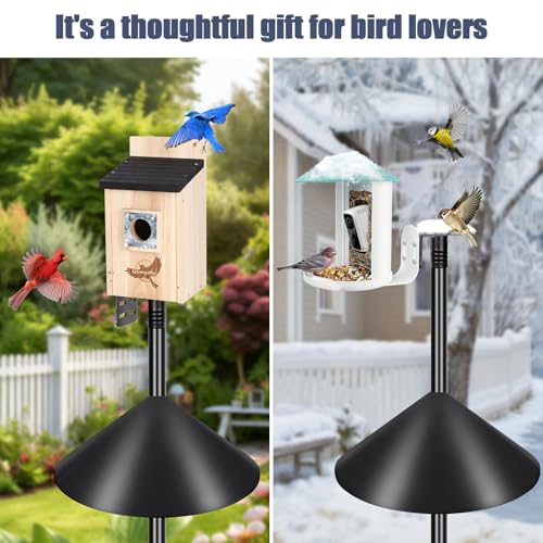 Gtongoko Smart Bird Feeder Pole Squirrel Proof 1-Inch Dia 79 Inch Bluebird House Pole for Outdoors Squirrel Baffles for Feeders Weather Station Heavy Duty Metal Mounting Kit Black - color: 79 Inch with Baffle