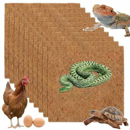 10Pcs Reptile Carpet Mat Chicken Coop Floor Liner Nesting Mat Natural Coconut Fiber Pet Mat Substrate Liner Terrarium Planter Liner for Lizard Turtle Snake Gecko Bearded Dragon Tortoise 12*12"