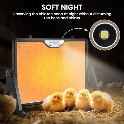 Chicken Coop Heater Brooder Plate, 180W Dual-Heating Chicken Heater | Thermostat | Cycle Mode | Light, Remote Control Chick Heater for Coop, Adjustable Chicken Warmer for Poultry, UL-Compliant - color: Black