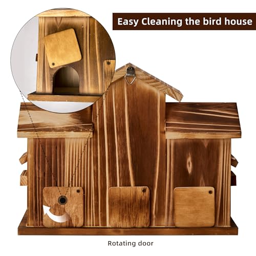 Bird House for Outside 5 Hole Bird Houses Room for 5 Bird Families Large Bird House for Garden/Courtyard/Backyard for Garden Decor-Finch Bluebird Cardinals Handmade Wooden Hummingbird House - style: Castles