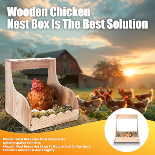 Wood Chicken Laying Eggs Boxes,Single Compartment Hens Nesting Box(13.75" L x 13" W x 14.5" H),Big Duty Laying Nest Box for Duck Birds Poultry, Easy Assembly